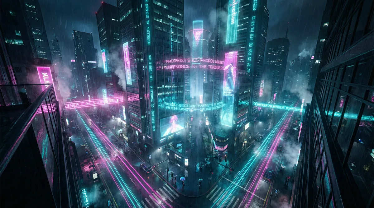福利网站 竖屏短剧平台首页背景 - 赛博朋克都市夜景